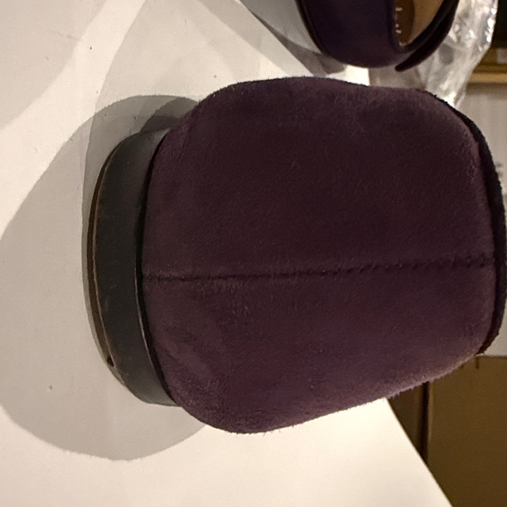 Prada Women's Deep Purple Suede Flats with Bow with Gold Prada accents - Picture 8 of 13